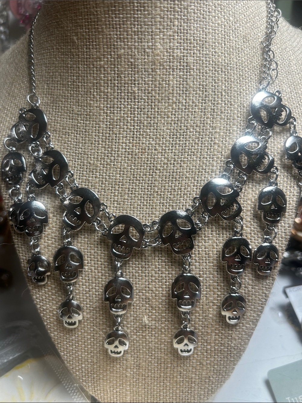 Silver Skull Fringe Statement Necklace - Women Jewelry